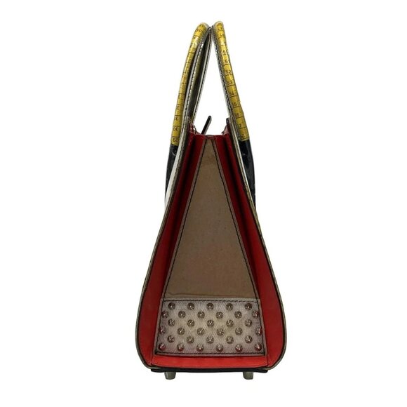 Auth CHRISTIAN LOUBOUTIN Paloma White Yellow Multi Vinyl Leather Tote Bag - Picture 4 of 15